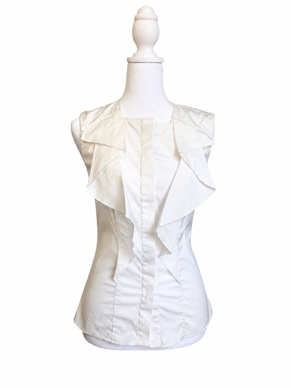 Carolina Herrera White Ruffle Sleeveless Blouse XS Approx Elegant Designer Top